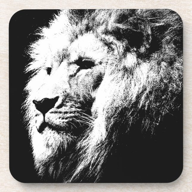 Dessous-de-verre Modèle Lion d'art moderne tendance noir et blanc P (Devant)
