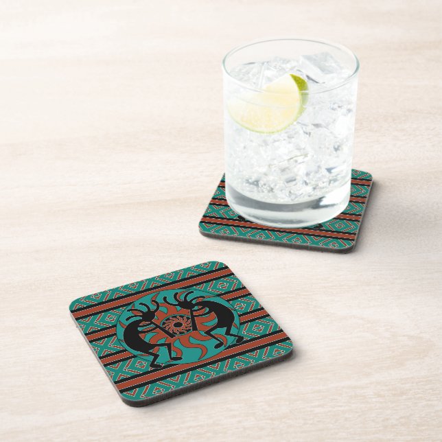 Dessous-de-verre Modèle sud-ouest Tribal Sun Turquoise Kokopelli (Côté Droit)