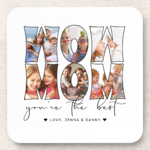 Dessous-de-verre Modern Wow Mom Citation 6 Photo Collage blanc