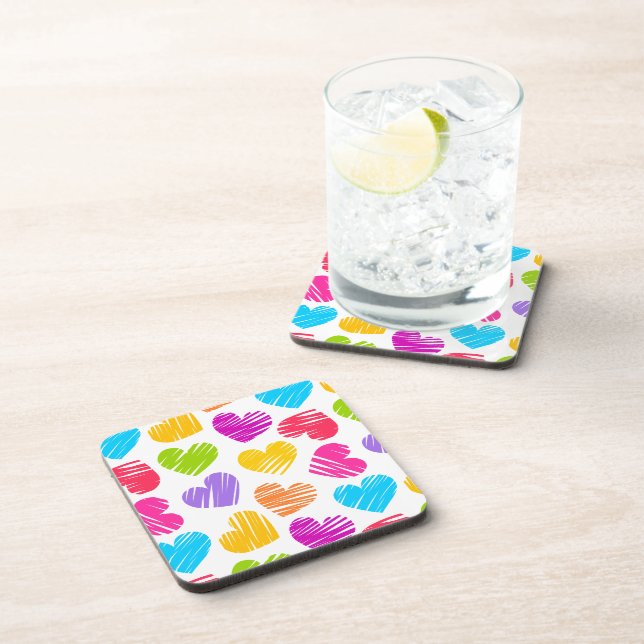 Dessous-de-verre Moderne et Fille Vibrant Doodled Hearts Motif (Côté Droit)