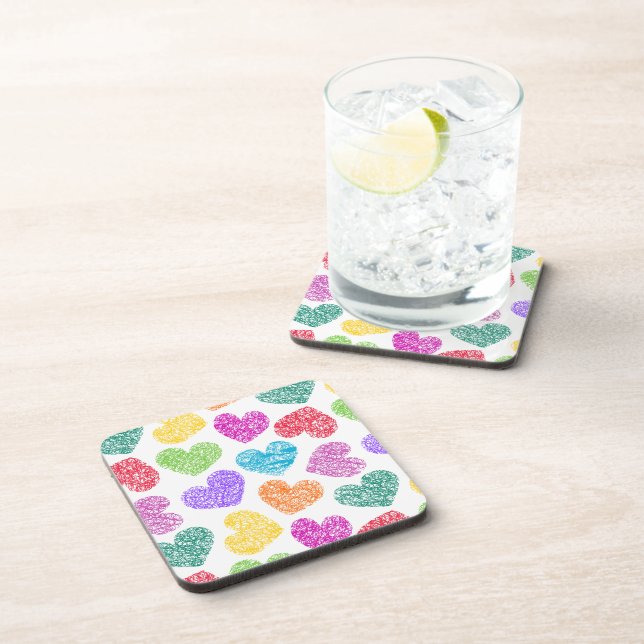 Dessous-de-verre Moderne Vibrant Rainbow Doodle Hearts mignon Motif (Côté Droit)