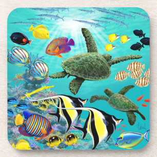 Dessous-de-verre Molokini Cove Hawaiian Tropical Fish Sea Turtle