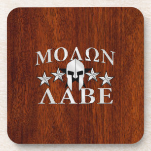 Dessous-de-verre Molon Labe Casque guerrier spartiate en acajou