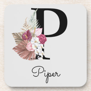 Dessous-de-verre Monogram Pink Boho Girly Floral Initial P