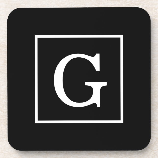 Dessous-de-verre Monograme de Black White Framed Initial (Devant)