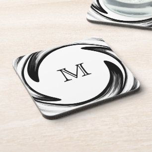 Dessous-de-verre Monogramme Black Swirl Art Abstrait #2