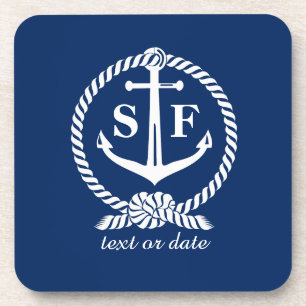 Dessous-de-verre Monogramme classique Ancre bleu marine Bateau de p