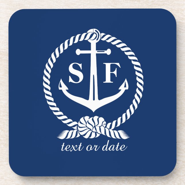 Dessous-de-verre Monogramme classique Ancre bleu marine Bateau de p (Devant)