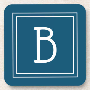 Dessous-de-verre Monogramme côtier bleu océan et blanc initial