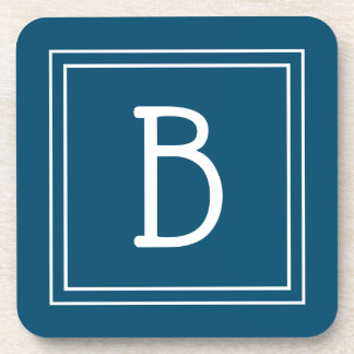 Dessous-de-verre Monogramme côtier bleu océan et blanc initial