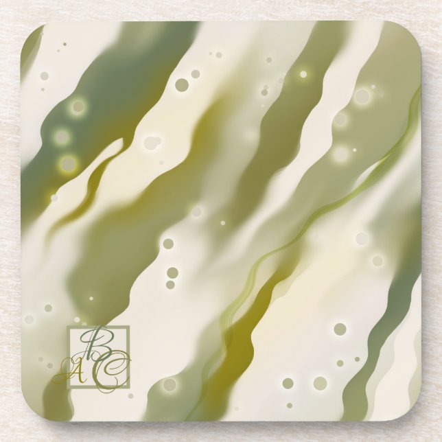Dessous de verre Monogramme d'Art Abstrait Vert (Devant)
