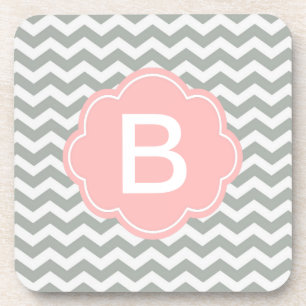 Dessous-de-verre Monogramme de chevron gris tendance, moderne et él