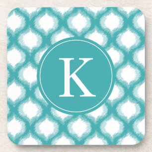 Dessous-de-verre Monogramme de motif d'Ogee Ikat d'Aqua