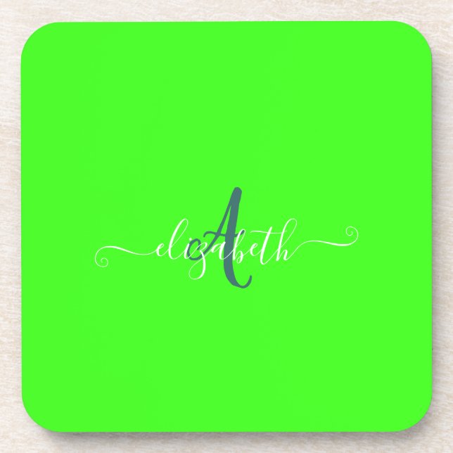 Dessous-de-verre Monogramme de néon fluorescent vert (Devant)