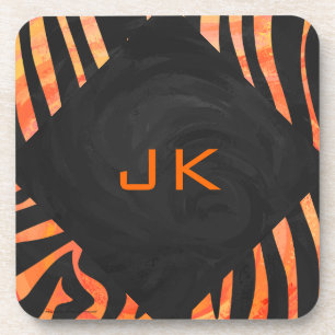 Dessous-de-verre Monogramme de zèbre orange et noir