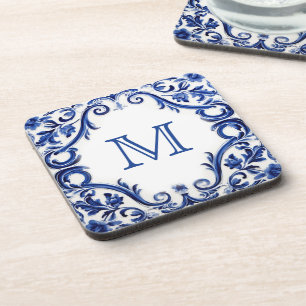 Dessous-de-verre Monogramme du mariage bleu Delft