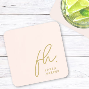 Dessous-de-verre Monogramme Élégant Script Minimaliste Blush Pink O