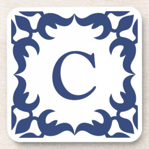 Dessous-de-verre Monogramme encadré en Filigree en bleu marine