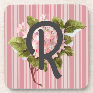 Dessous-de-verre Monogramme et fleurs sur rayures roses