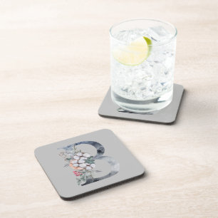 Dessous-de-verre Monogramme floral bleu initial B