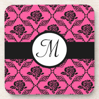 Dessous-de-verre Monogramme floral de dentelle de rose et de noir