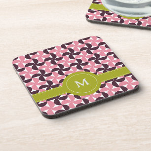 Dessous-de-verre Monogramme Floral Vert Citron Burgundy Rose Géomét