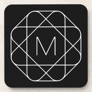 Dessous-de-verre Monogramme géométrique noir et blanc
