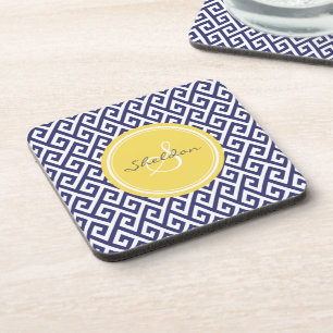 Dessous-de-verre Monogramme géométrique principal grec bleu chic 
