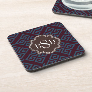 Dessous-de-verre Monogramme géométrique principal grec brun chic de