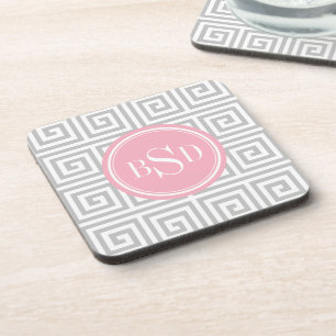 Dessous-de-verre Monogramme géométrique principal grec gris chic 