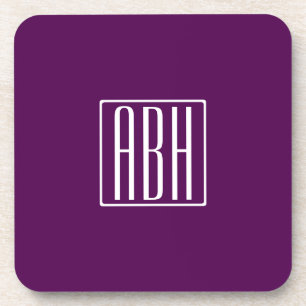 Dessous-de-verre Monogramme initial   Blanc Sur Violet Profond