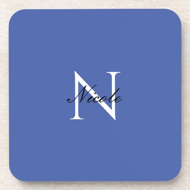 Dessous-de-verre Monogramme initial manuscrit propre nom bleu (Devant)