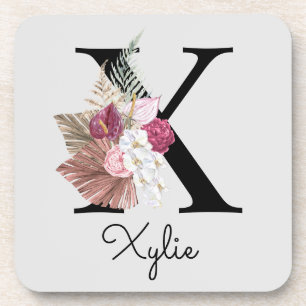 Dessous-de-verre Monogramme initial X rose Boho Floral
