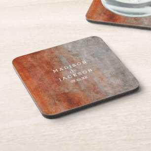 Dessous-de-verre Monogramme Mariage d'aquarelle gris orange d'autom