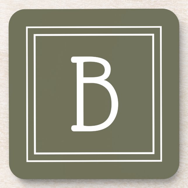 Dessous-de-verre Monogramme Moderne Initiale Vert Mousse & Blanc (Devant)