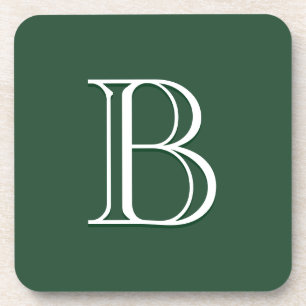 Dessous-de-verre Monogramme moderne personnalisé Vert initial et bl