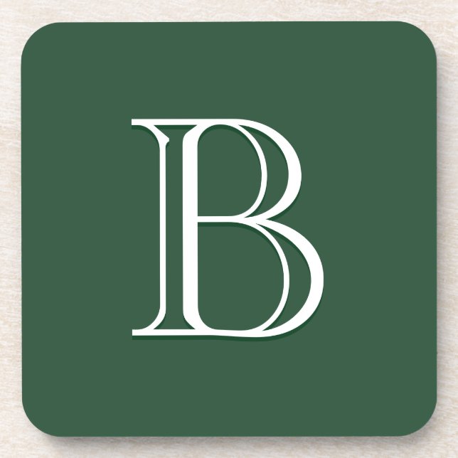 Dessous-de-verre Monogramme moderne personnalisé Vert initial et bl (Devant)