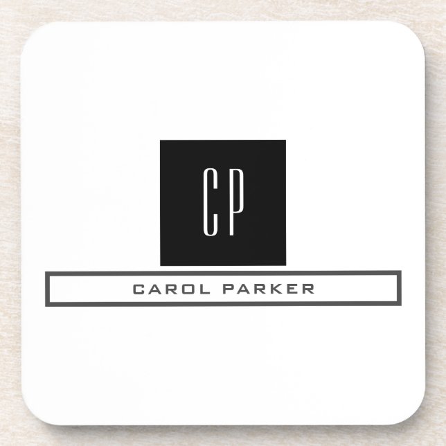 Dessous-de-verre Monogramme moderne Professional Plain Nom simple (Devant)