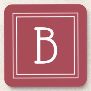 Dessous-de-verre Monogramme Moderne Rouge Cramoisi & Initial Blanc