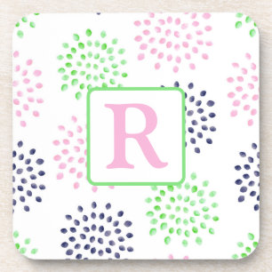 Dessous-de-verre Monogramme Motif d'aquarelle rose marine