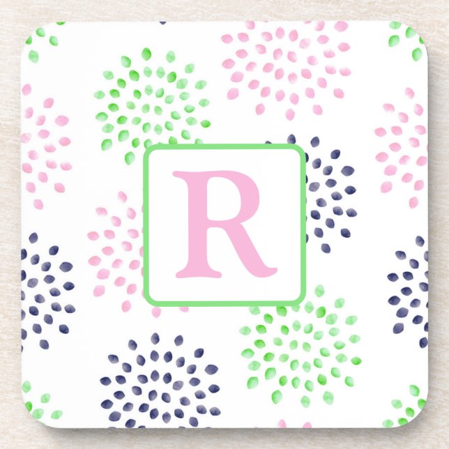 Dessous-de-verre Monogramme Motif d'aquarelle rose marine (Devant)