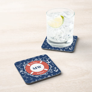 Dessous-de-verre Monogramme nautique Ancre bleu marine Motif