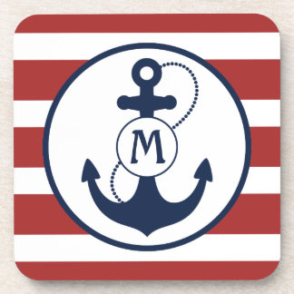Dessous-de-verre Monogramme nautique rouge et bleu d'Ancre
