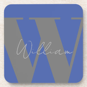 Dessous-de-verre Monogramme nom bleu gris élégant cadeau