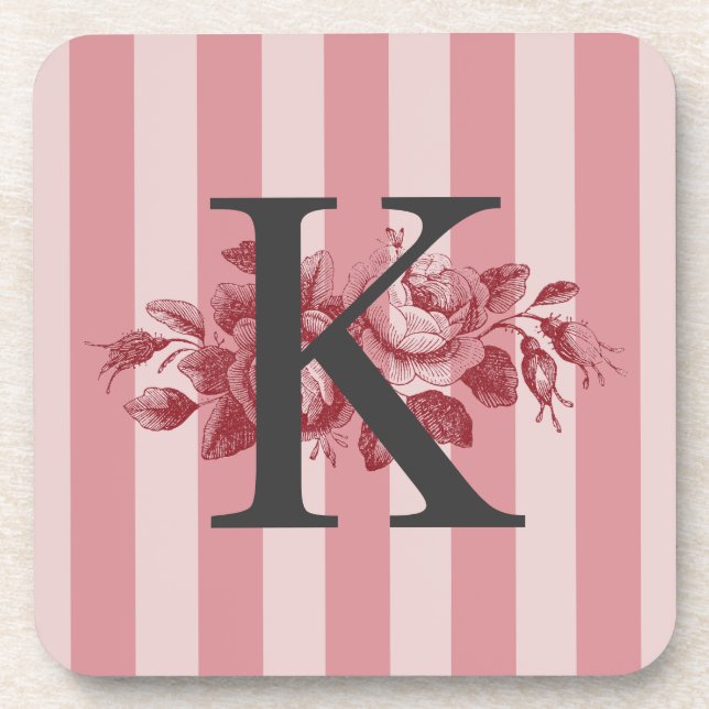 Dessous-de-verre Monogramme personnalisable Pink Stripes Roses de c (Devant)