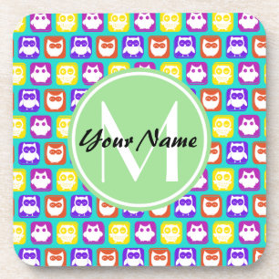 Dessous-de-verre Monogramme personnalisé de la chouette de néon col