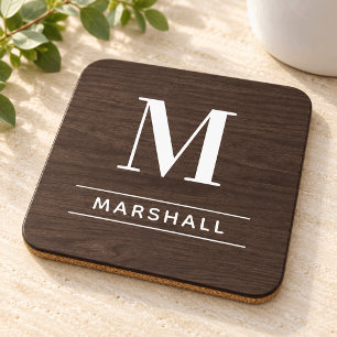 Dessous-de-verre Monogramme personnalisé en bois foncé rustique Bro