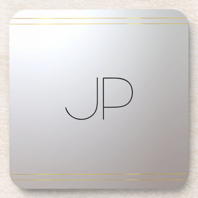 Dessous-de-verre Monogramme personnalisé Modèle initial Gold Silver (Devant)