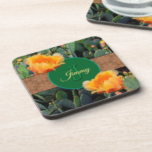 Dessous-de-verre Monogramme personnalisé Orange Prickly Pear Cactus
