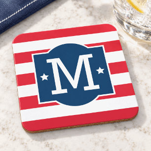Dessous-de-verre Monogramme personnalisé rouge blanc bleu patriotiq